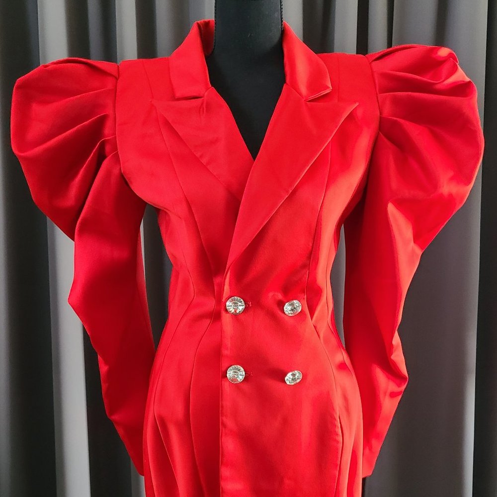 Dragon Red Puff Sleeve Blazer Dress